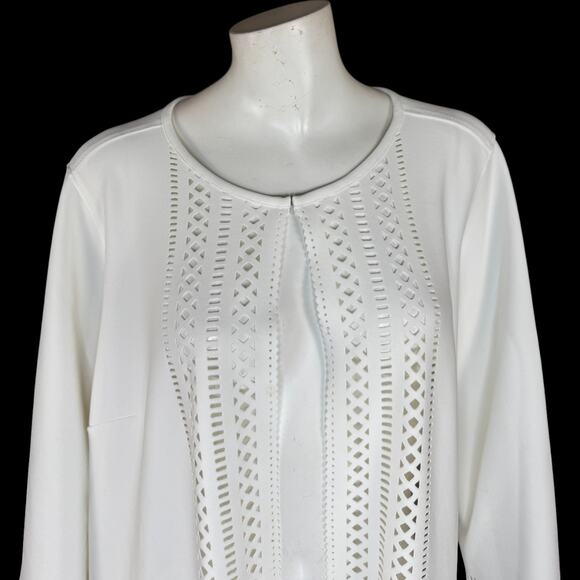 GRAVER Susan Graver LK Fusion Plus Regular Laser Cut Cardigan Cream Petal L - Picture 2 of 13